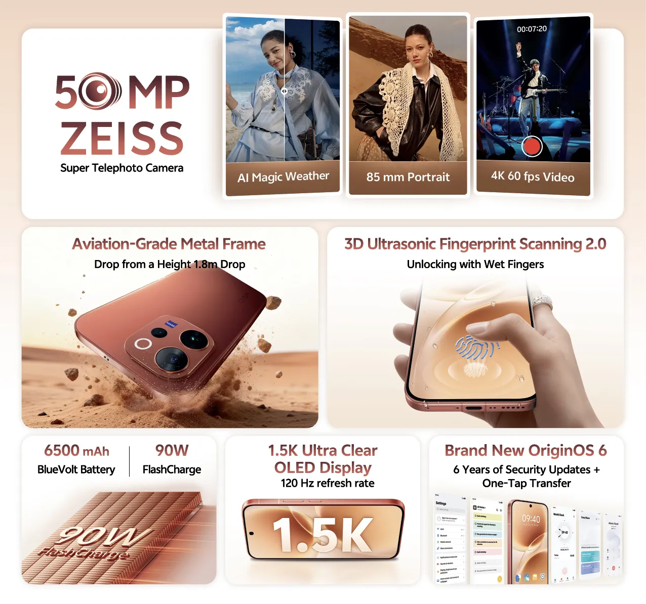 vivo V70 ZEISS triple camera - 50MP OIS, 50MP periscope telephoto